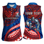 Personalised Newcastle Knights Women Sleeveless Polo Shirt Polynesian Tribal Art Style With Armored Knight Mascot