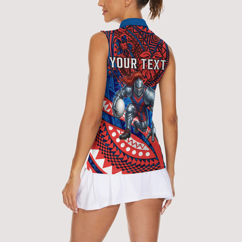 Personalised Newcastle Knights Women Sleeveless Polo Shirt Polynesian Tribal Art Style With Armored Knight Mascot