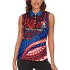 Personalised Newcastle Knights Women Sleeveless Polo Shirt Polynesian Tribal Art Style With Armored Knight Mascot
