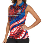Personalised Newcastle Knights Women Sleeveless Polo Shirt Polynesian Tribal Art Style With Armored Knight Mascot