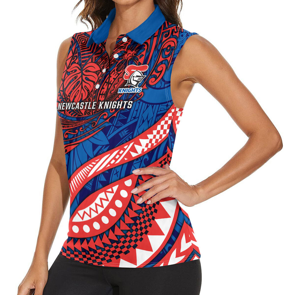 Personalised Newcastle Knights Women Sleeveless Polo Shirt Polynesian Tribal Art Style With Armored Knight Mascot