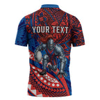 Personalised Newcastle Knights Zipper Polo Shirt Polynesian Tribal Art Style With Armored Knight Mascot