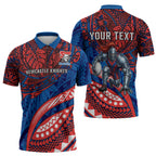 Personalised Newcastle Knights Zipper Polo Shirt Polynesian Tribal Art Style With Armored Knight Mascot