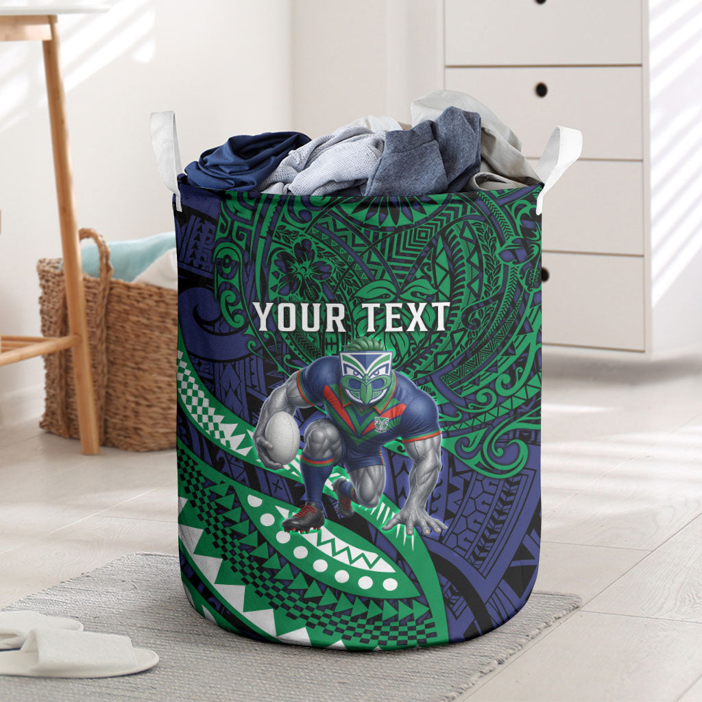 Personalised New Zealand Warriors Laundry Basket Polynesian Tribal Art Style With Fierce Warrior Mascot