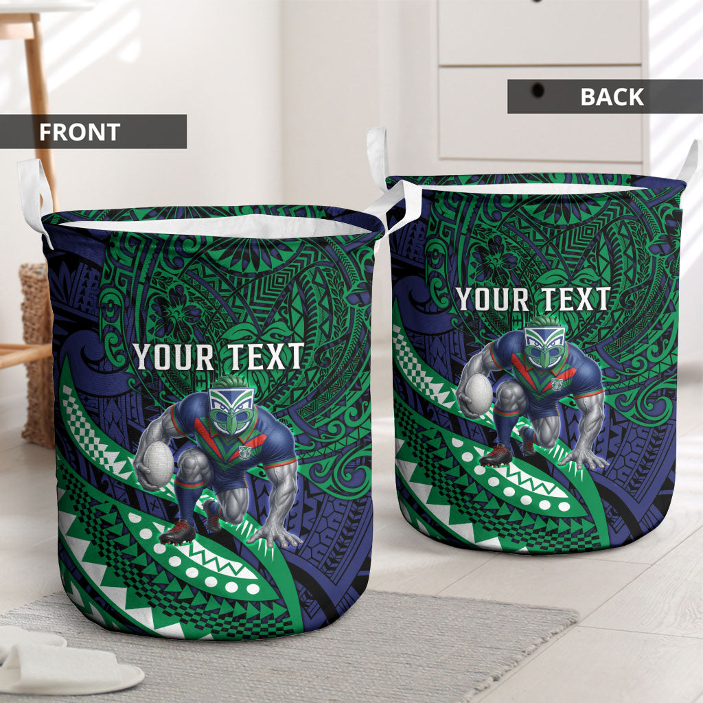 Personalised New Zealand Warriors Laundry Basket Polynesian Tribal Art Style With Fierce Warrior Mascot