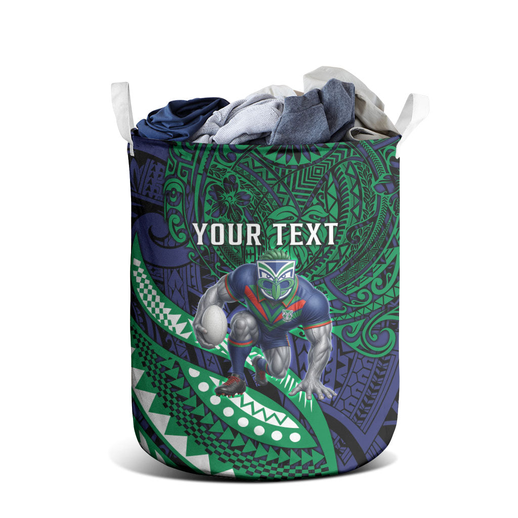 Personalised New Zealand Warriors Laundry Basket Polynesian Tribal Art Style With Fierce Warrior Mascot