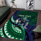 Personalised New Zealand Warriors Area Rug Polynesian Tribal Art Style With Fierce Warrior Mascot