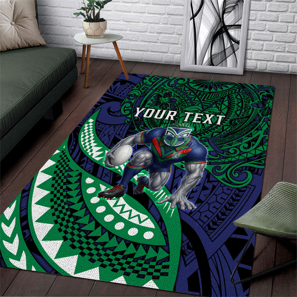 Personalised New Zealand Warriors Area Rug Polynesian Tribal Art Style With Fierce Warrior Mascot