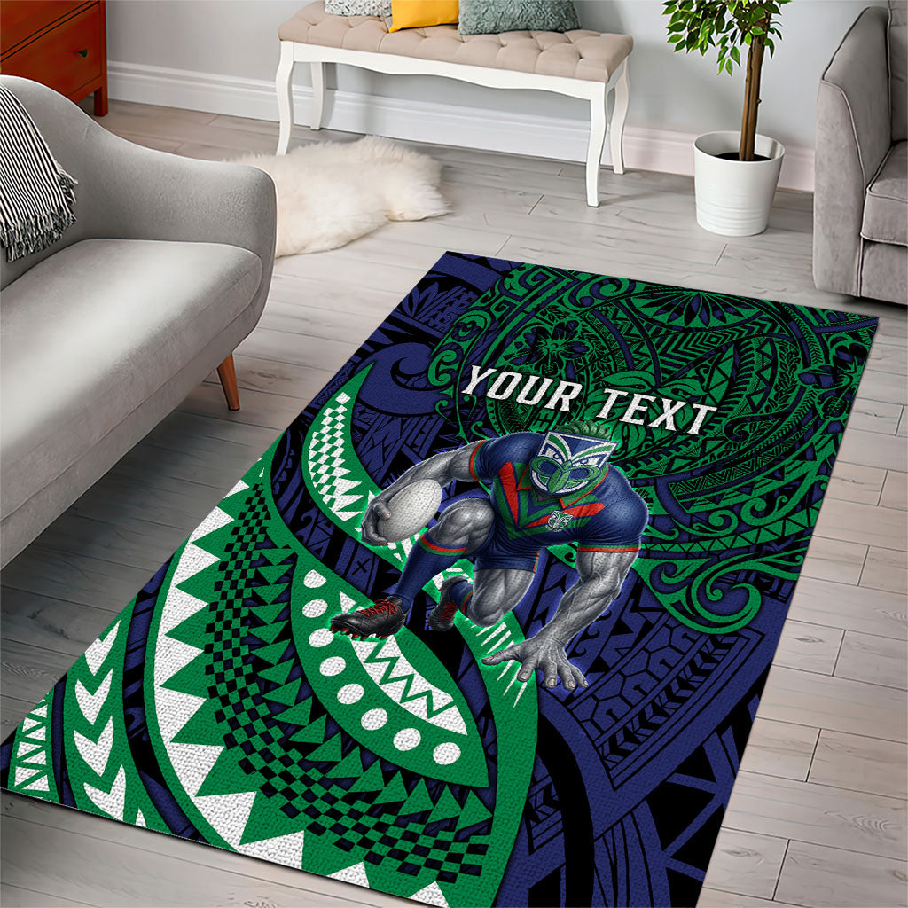 Personalised New Zealand Warriors Area Rug Polynesian Tribal Art Style With Fierce Warrior Mascot