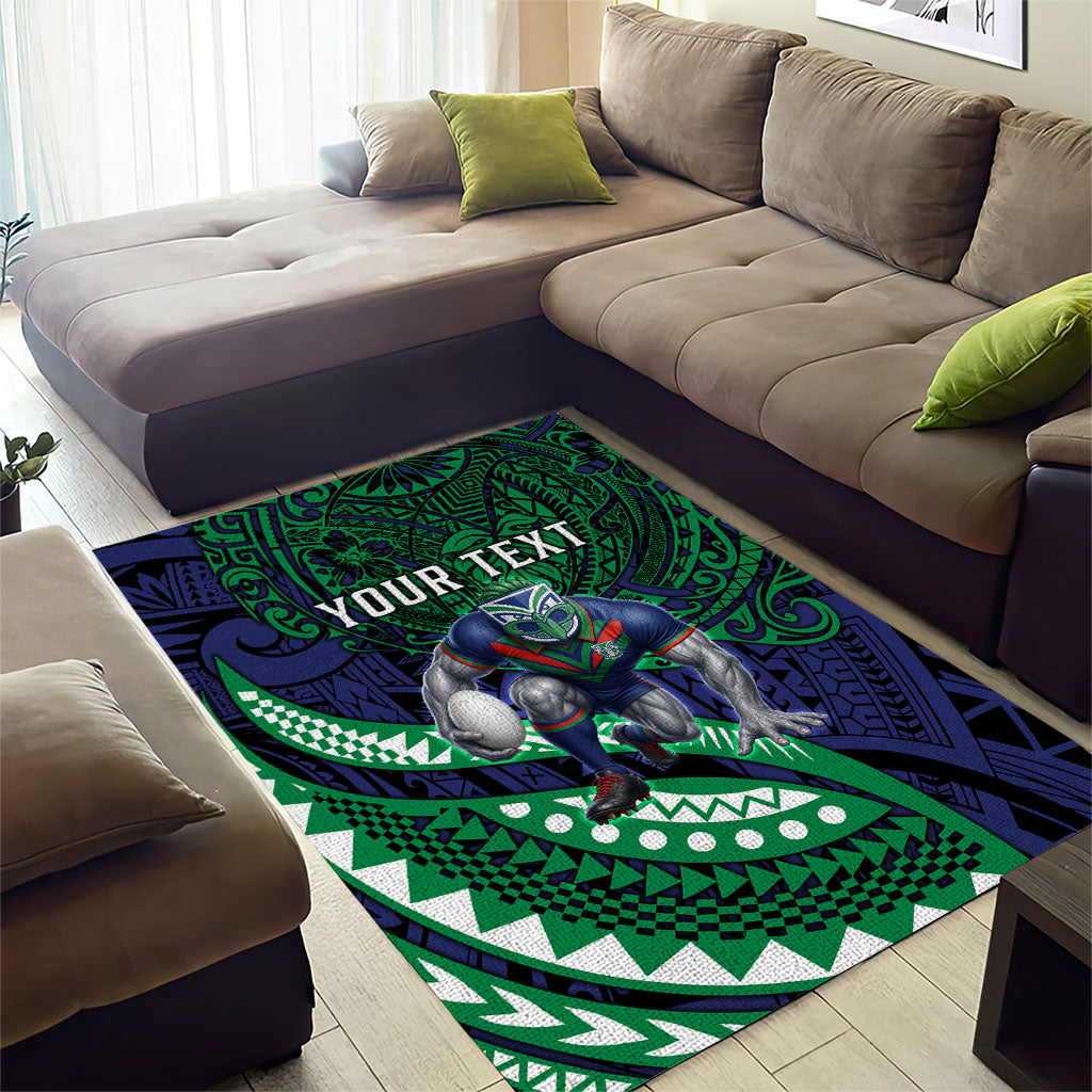 Personalised New Zealand Warriors Area Rug Polynesian Tribal Art Style With Fierce Warrior Mascot
