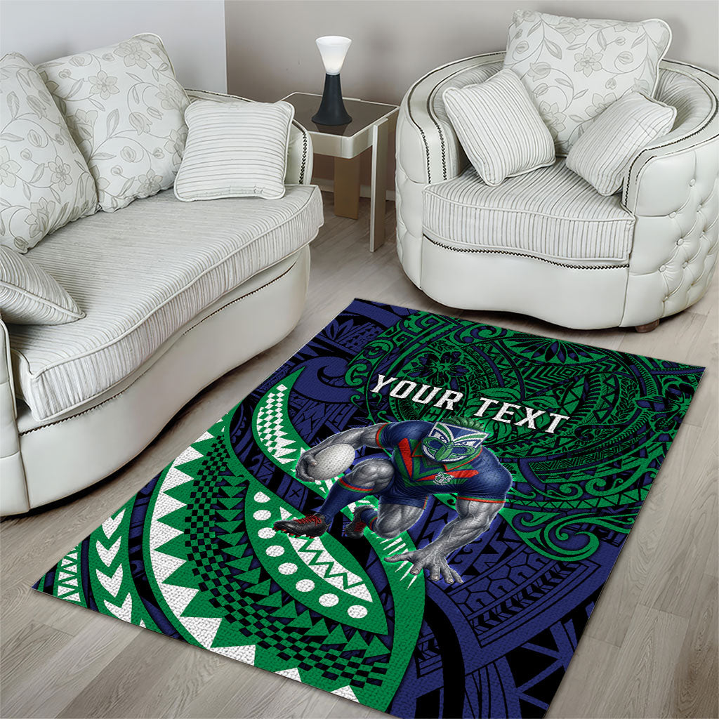 Personalised New Zealand Warriors Area Rug Polynesian Tribal Art Style With Fierce Warrior Mascot
