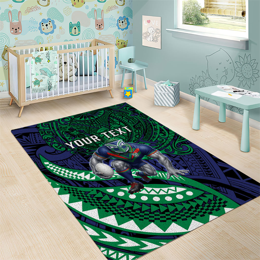Personalised New Zealand Warriors Area Rug Polynesian Tribal Art Style With Fierce Warrior Mascot