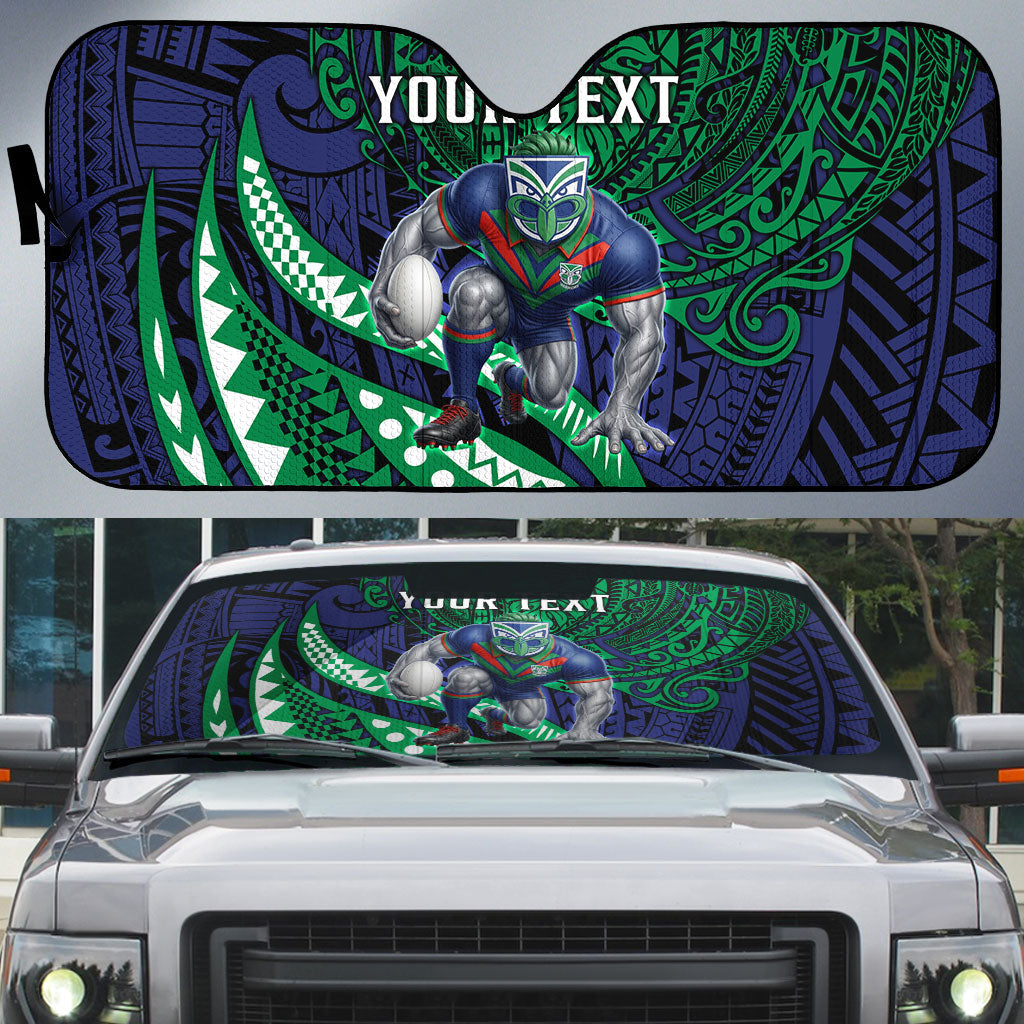 Personalised New Zealand Warriors Auto Sun Shade Polynesian Tribal Art Style With Fierce Warrior Mascot