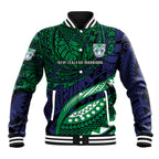 Personalised New Zealand Warriors Baseball Jacket Polynesian Tribal Art Style With Fierce Warrior Mascot