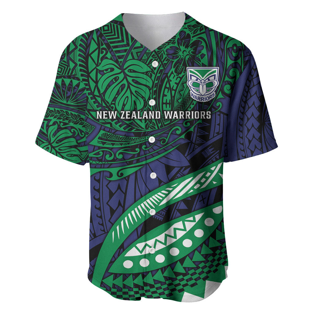 Personalised New Zealand Warriors Baseball Jersey Polynesian Tribal Art Style With Fierce Warrior Mascot