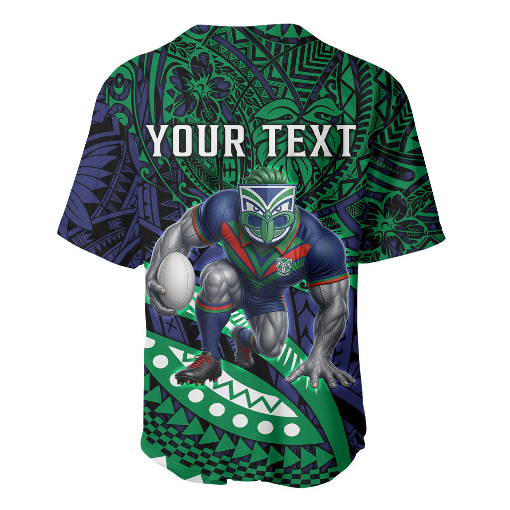 Personalised New Zealand Warriors Baseball Jersey Polynesian Tribal Art Style With Fierce Warrior Mascot