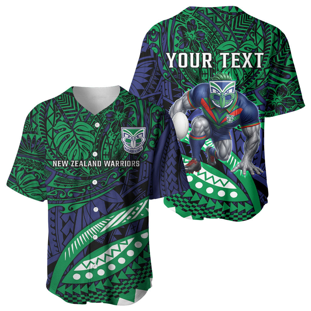 Personalised New Zealand Warriors Baseball Jersey Polynesian Tribal Art Style With Fierce Warrior Mascot