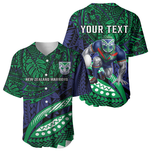Personalised New Zealand Warriors Baseball Jersey Polynesian Tribal Art Style With Fierce Warrior Mascot