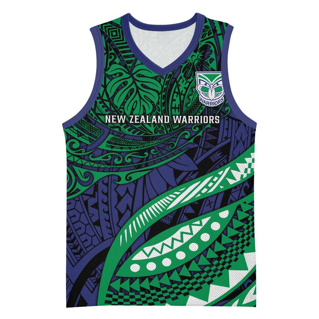 Personalised New Zealand Warriors Basketball Jersey Polynesian Tribal Art Style With Fierce Warrior Mascot