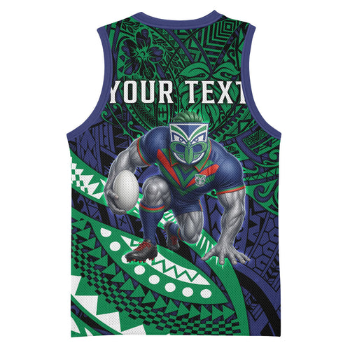 Personalised New Zealand Warriors Basketball Jersey Polynesian Tribal Art Style With Fierce Warrior Mascot