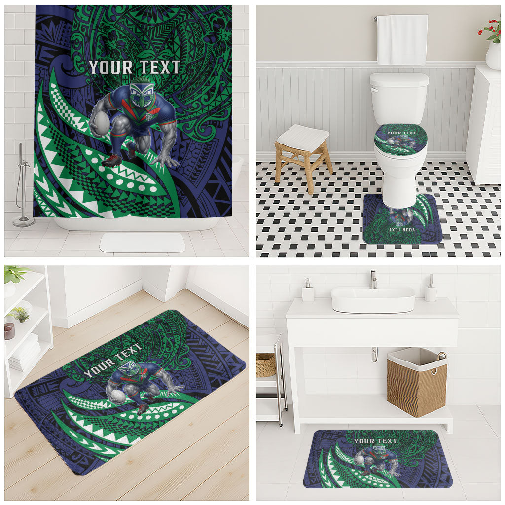 Personalised New Zealand Warriors Bathroom Set Polynesian Tribal Art Style With Fierce Warrior Mascot