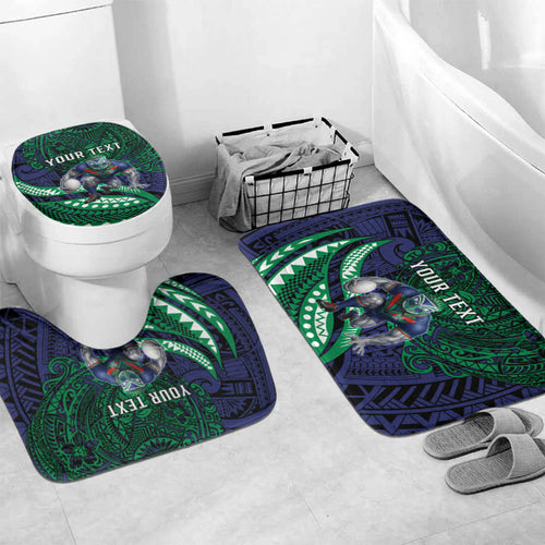 Personalised New Zealand Warriors Bathroom Set Polynesian Tribal Art Style With Fierce Warrior Mascot