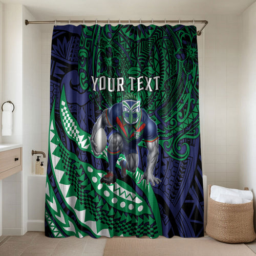 Personalised New Zealand Warriors Bathroom Set Polynesian Tribal Art Style With Fierce Warrior Mascot