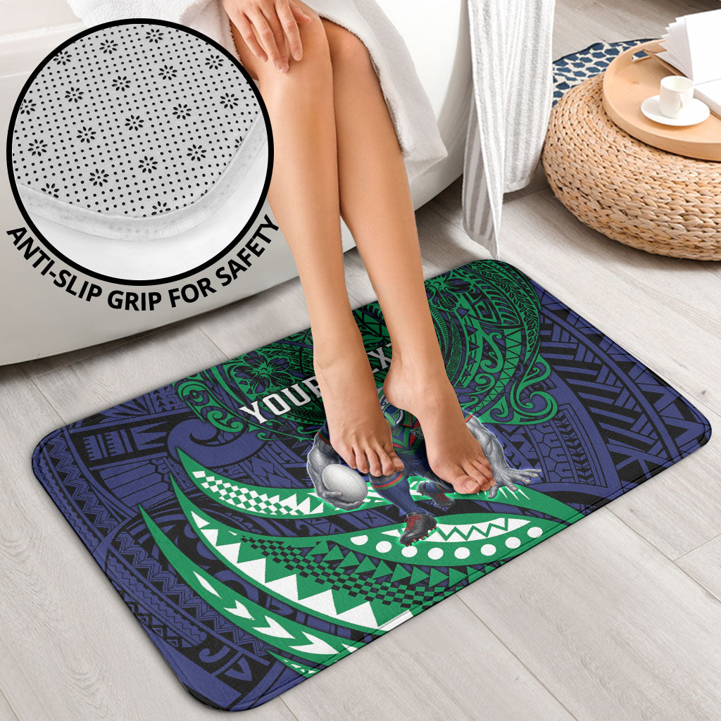 Personalised New Zealand Warriors Bathroom Set Polynesian Tribal Art Style With Fierce Warrior Mascot