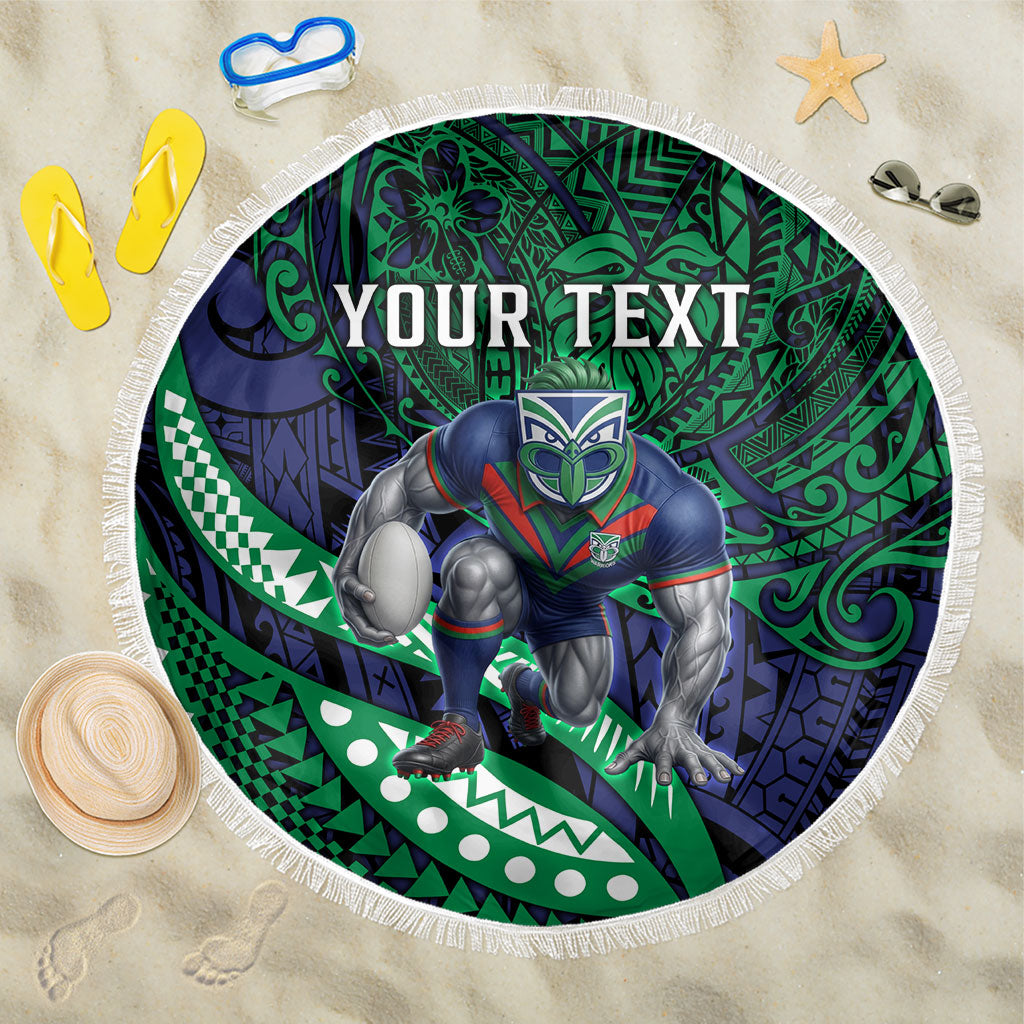 Personalised New Zealand Warriors Beach Blanket Polynesian Tribal Art Style With Fierce Warrior Mascot