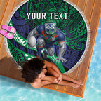 Personalised New Zealand Warriors Beach Blanket Polynesian Tribal Art Style With Fierce Warrior Mascot