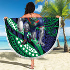 Personalised New Zealand Warriors Beach Blanket Polynesian Tribal Art Style With Fierce Warrior Mascot