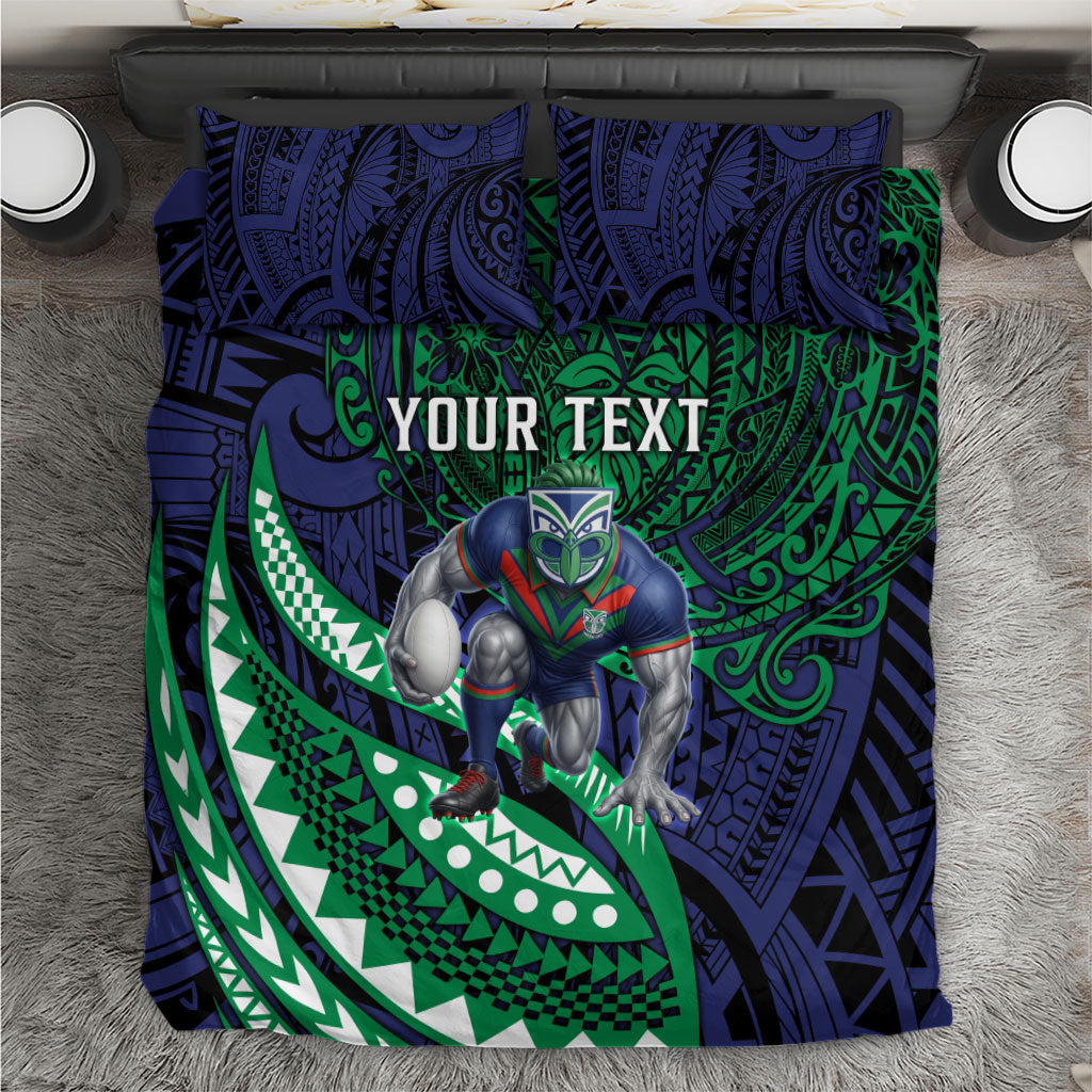 Personalised New Zealand Warriors Bedding Set Polynesian Tribal Art Style With Fierce Warrior Mascot