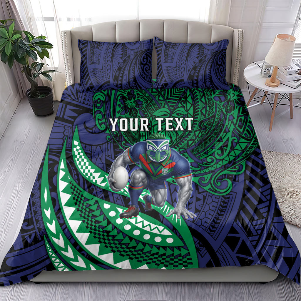 Personalised New Zealand Warriors Bedding Set Polynesian Tribal Art Style With Fierce Warrior Mascot