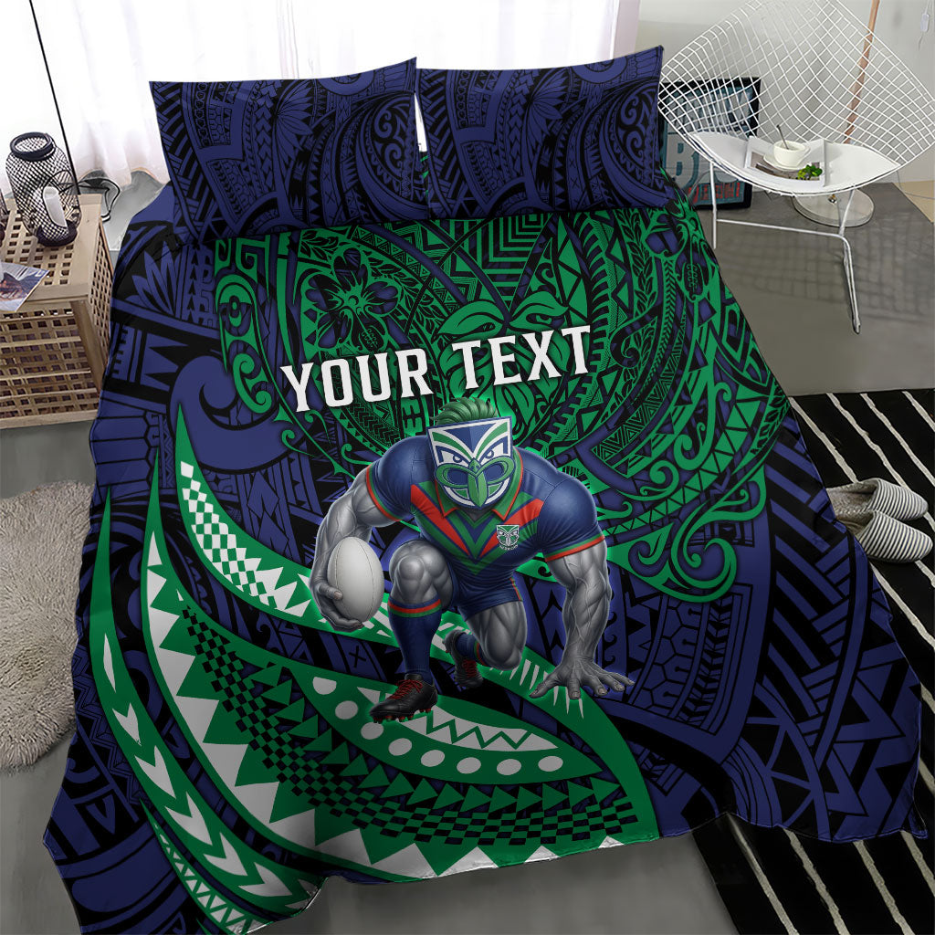 Personalised New Zealand Warriors Bedding Set Polynesian Tribal Art Style With Fierce Warrior Mascot