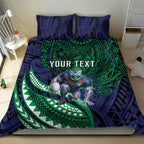 Personalised New Zealand Warriors Bedding Set Polynesian Tribal Art Style With Fierce Warrior Mascot