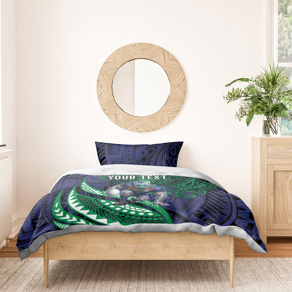 Personalised New Zealand Warriors Bedding Set Polynesian Tribal Art Style With Fierce Warrior Mascot