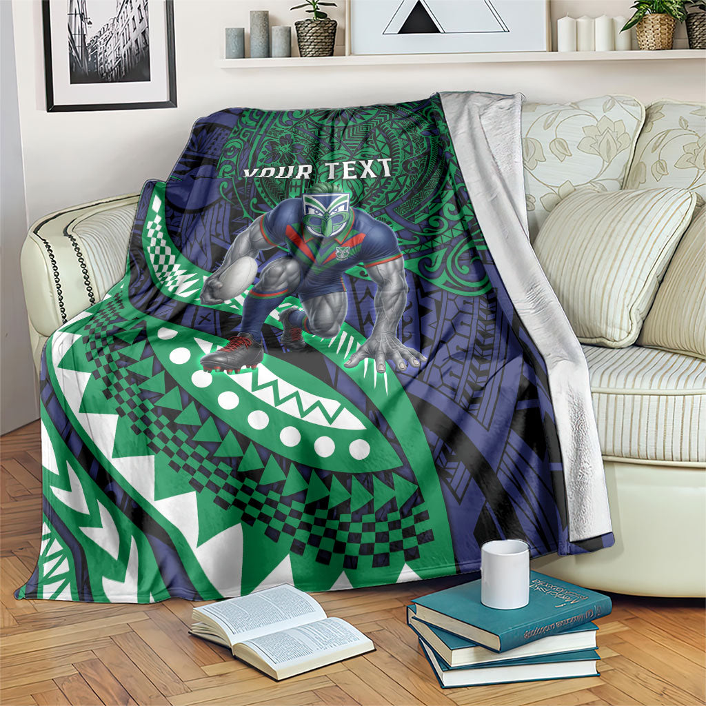 Personalised New Zealand Warriors Blanket Polynesian Tribal Art Style With Fierce Warrior Mascot