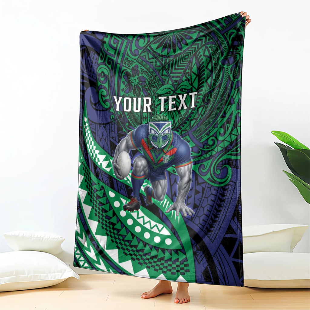 Personalised New Zealand Warriors Blanket Polynesian Tribal Art Style With Fierce Warrior Mascot