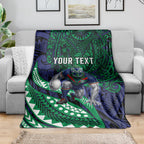 Personalised New Zealand Warriors Blanket Polynesian Tribal Art Style With Fierce Warrior Mascot