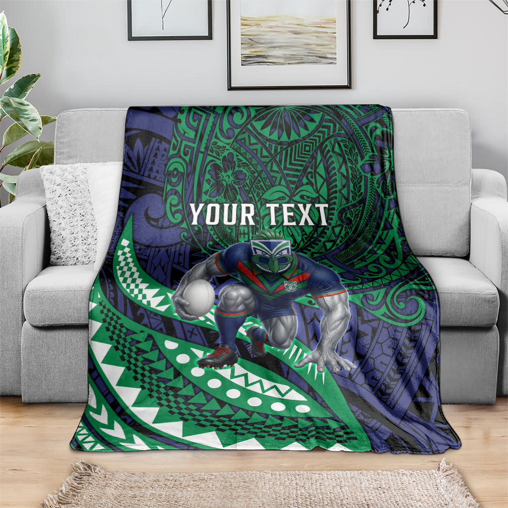 Personalised New Zealand Warriors Blanket Polynesian Tribal Art Style With Fierce Warrior Mascot