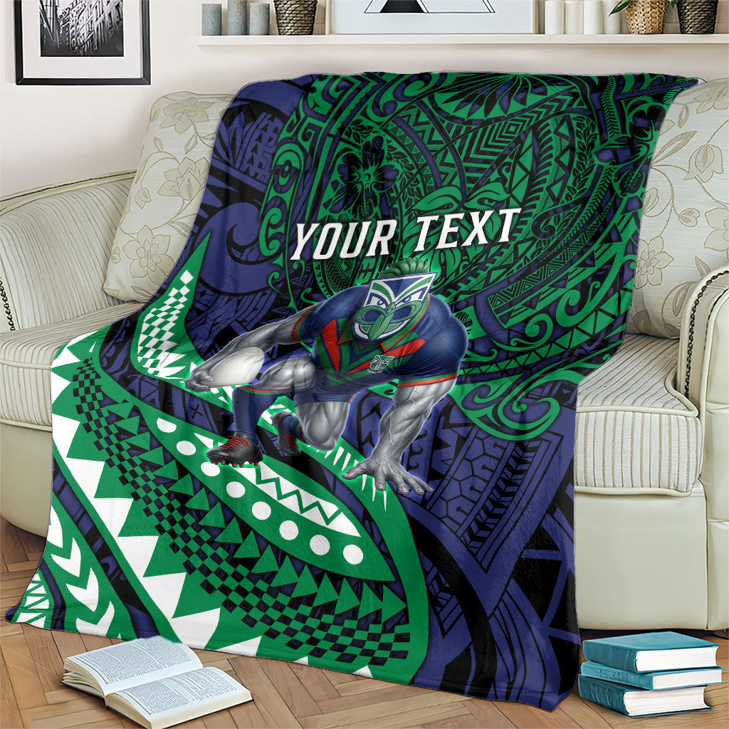 Personalised New Zealand Warriors Blanket Polynesian Tribal Art Style With Fierce Warrior Mascot
