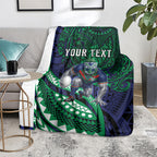 Personalised New Zealand Warriors Blanket Polynesian Tribal Art Style With Fierce Warrior Mascot