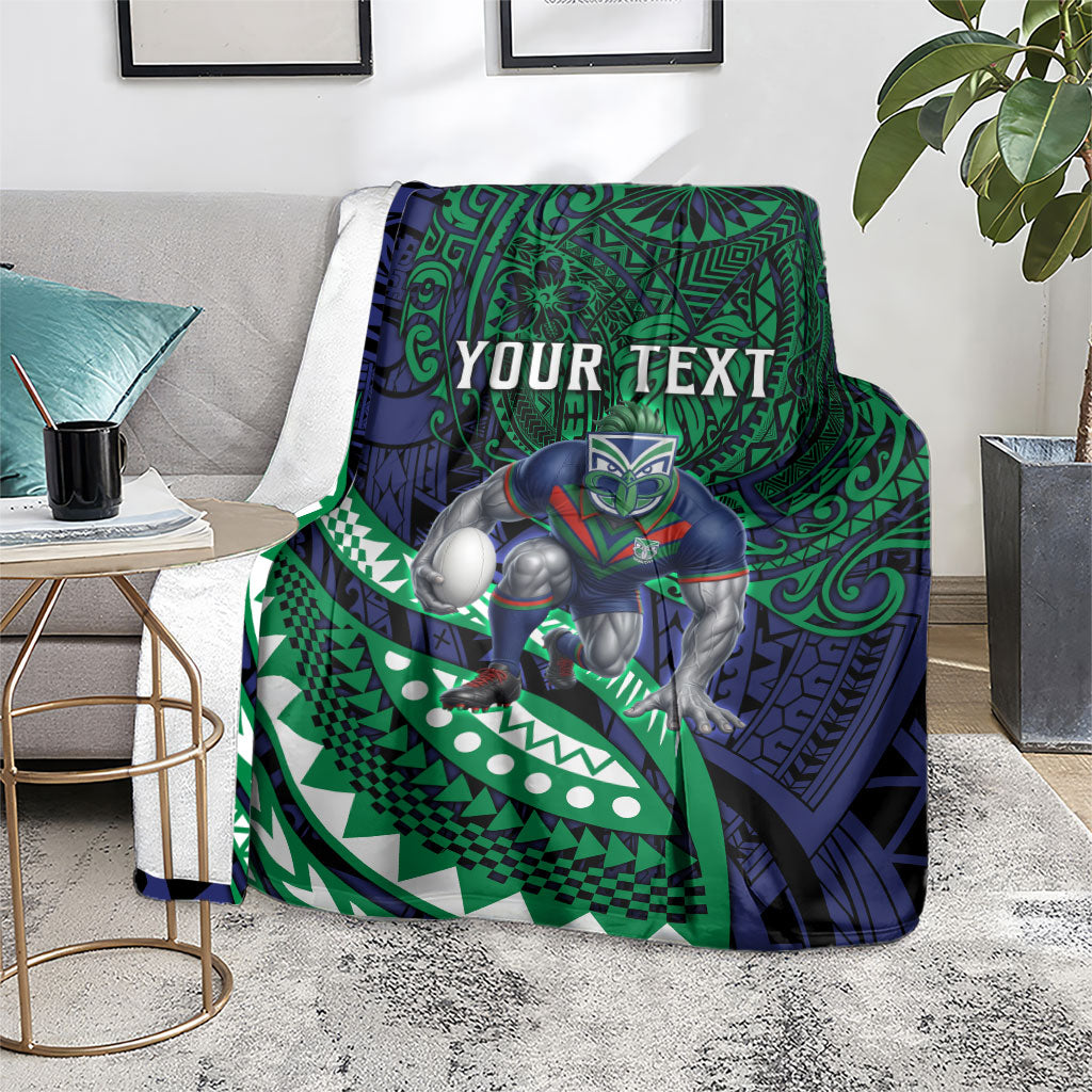Personalised New Zealand Warriors Blanket Polynesian Tribal Art Style With Fierce Warrior Mascot