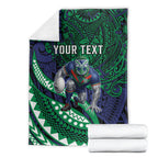 Personalised New Zealand Warriors Blanket Polynesian Tribal Art Style With Fierce Warrior Mascot