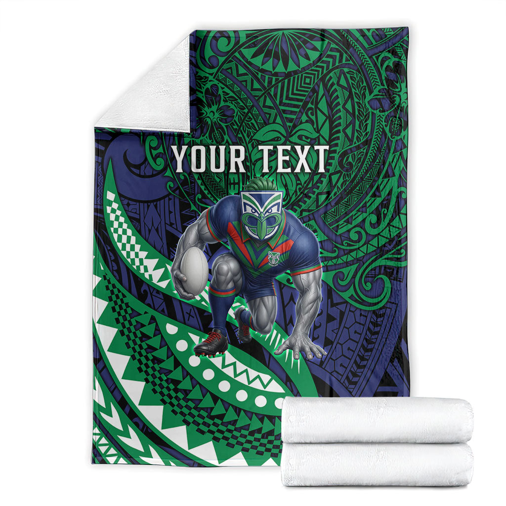 Personalised New Zealand Warriors Blanket Polynesian Tribal Art Style With Fierce Warrior Mascot
