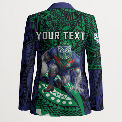 Personalised New Zealand Warriors Blazer Polynesian Tribal Art Style With Fierce Warrior Mascot