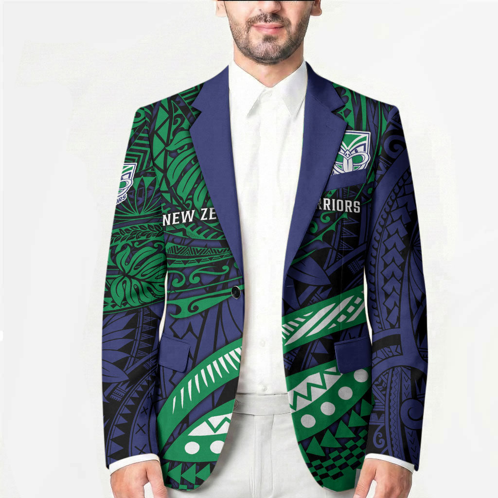 Personalised New Zealand Warriors Blazer Polynesian Tribal Art Style With Fierce Warrior Mascot