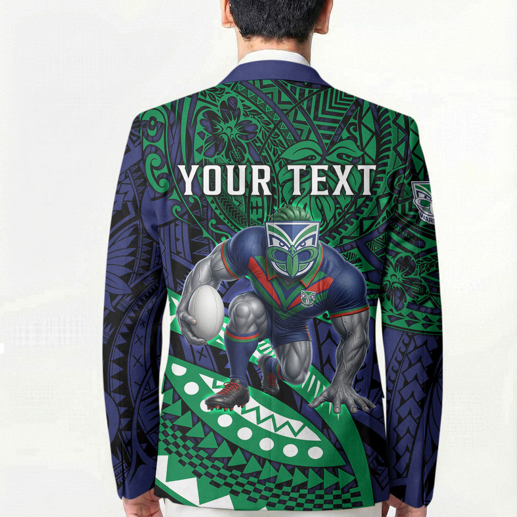 Personalised New Zealand Warriors Blazer Polynesian Tribal Art Style With Fierce Warrior Mascot