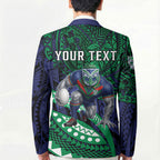 Personalised New Zealand Warriors Blazer Polynesian Tribal Art Style With Fierce Warrior Mascot