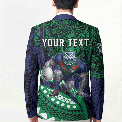 Personalised New Zealand Warriors Blazer Polynesian Tribal Art Style With Fierce Warrior Mascot